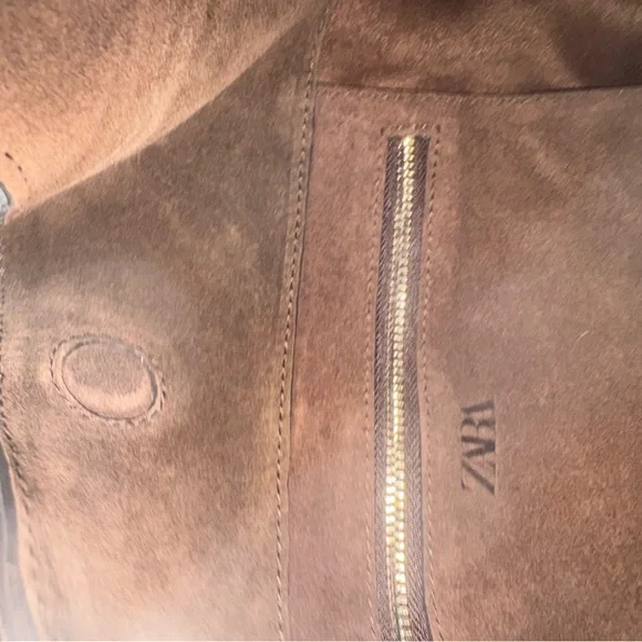 Zara Brown Suede Shoulder Bag - Picture 3 of 5